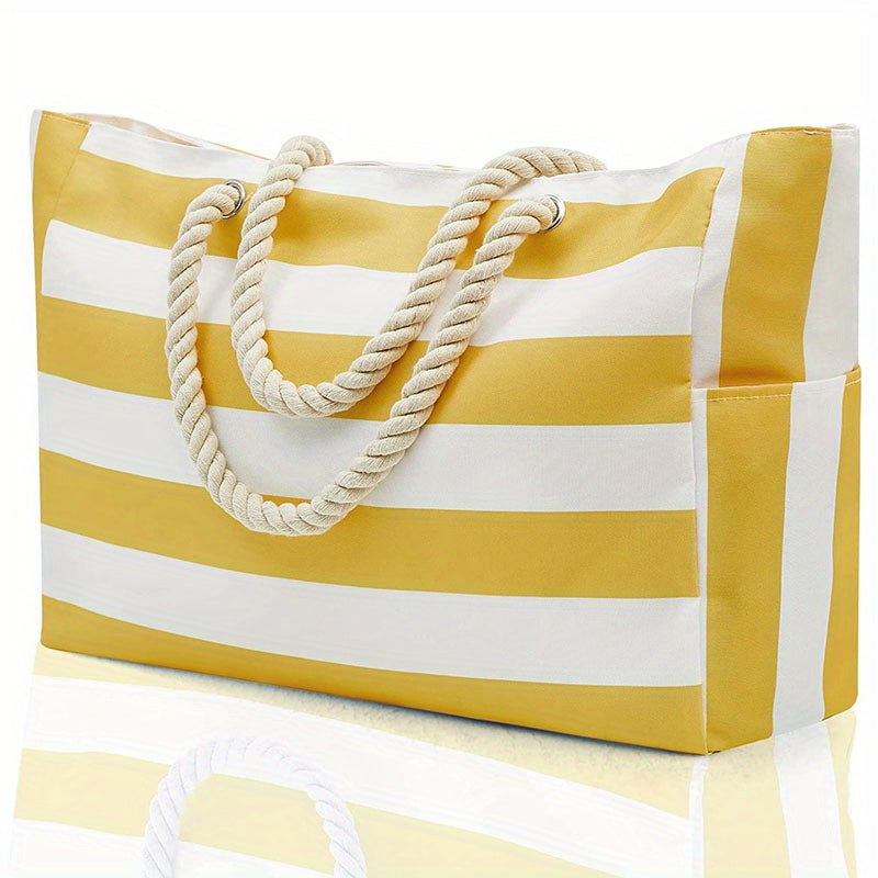 Striped Canvas Beach Bag Large Capacity Travel Tote
