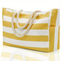 Striped Canvas Beach Bag Large Capacity Travel Tote
