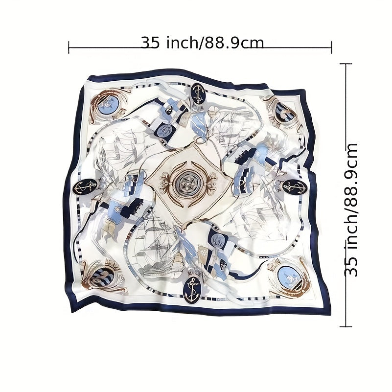 Sailboat Print Square Scarf Silk Bandana Head Wrap