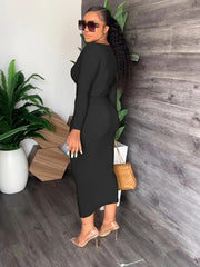 Solid Long Sleeve Cowl Neck Dress