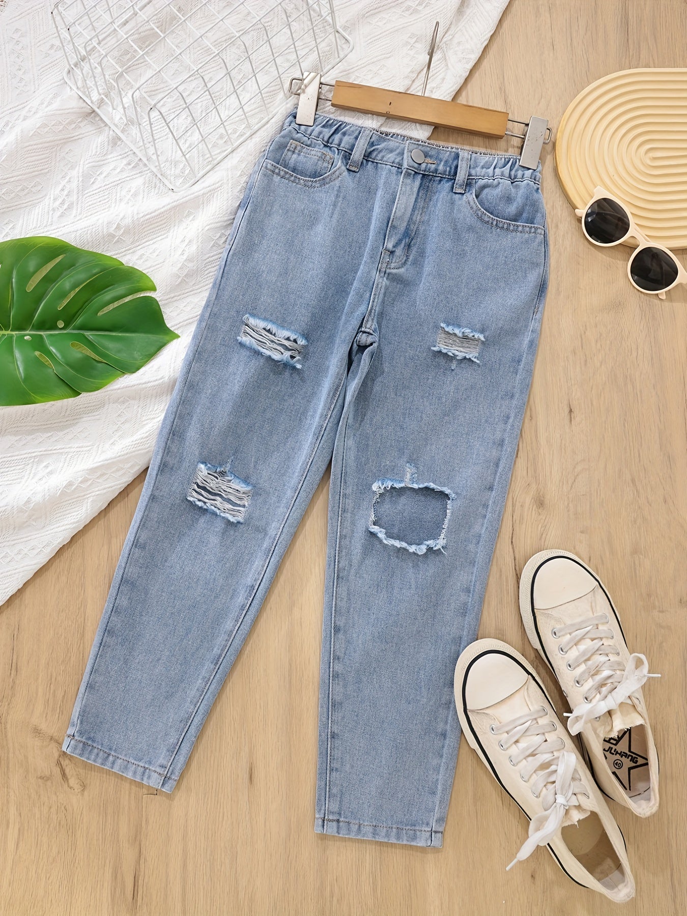 High Waist Tapered Ripped Jeans, Regular Fit