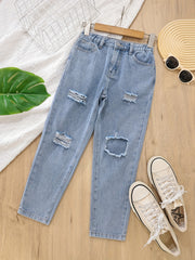 High Waist Tapered Ripped Jeans, Regular Fit