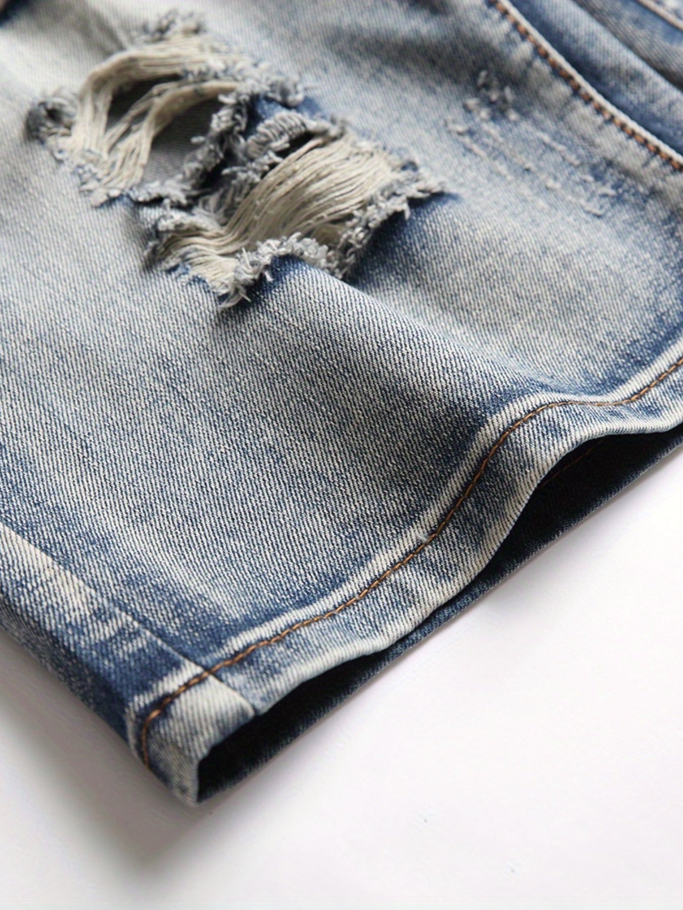 Men's Ripped Denim Shorts Street Style Distressed Summer Wear