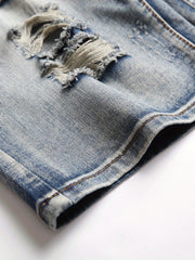Men's Ripped Denim Shorts Street Style Distressed Summer Wear