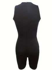 Casual Romper Women's Plus Solid Round Neck Medium Stretch