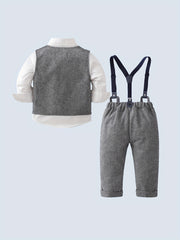 Baby Boys Gentleman Vest Bib Pants Set Party Costume