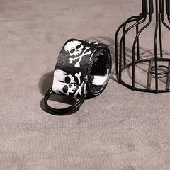 Skull Head Double Loop Buckle Canvas Belt for Men
