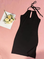 Side Split Halter Nightdress Backless Pajama Dress Women's Sleepwear