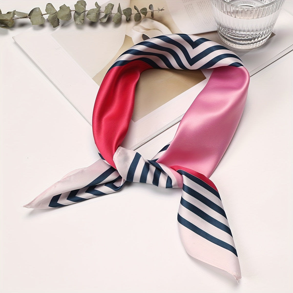 Geometric Block Bandana Striped Print Square Scarf Women Head Wrap