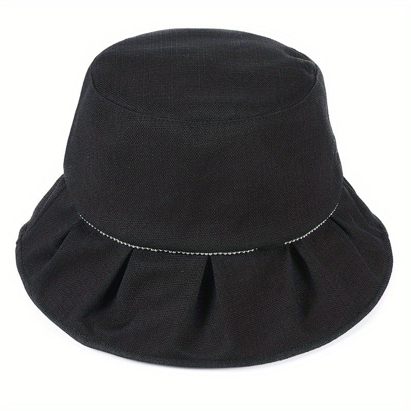 Ruffles Solid Bucket Hat French Style Sunscreen Beach Hats