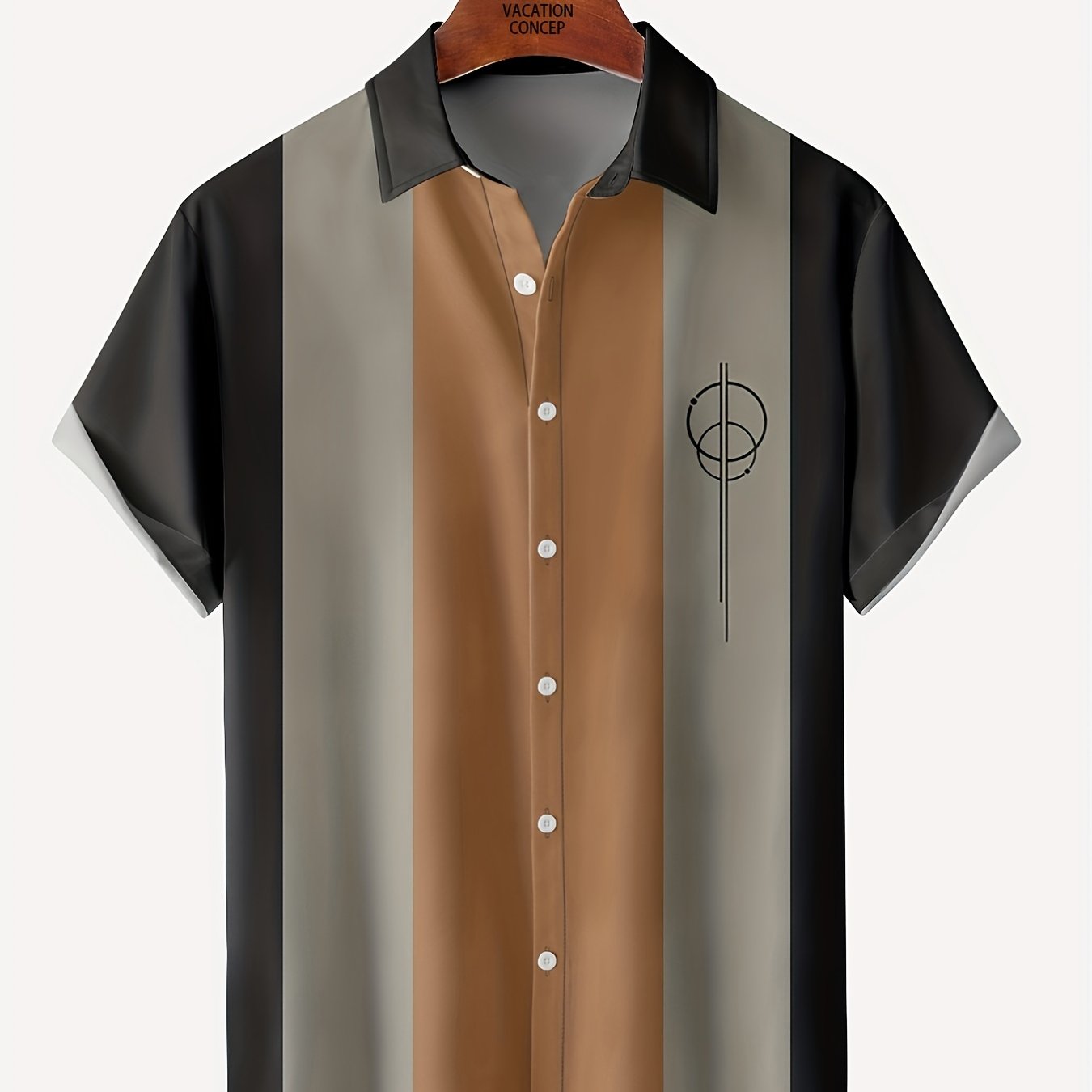 Men's Geometric Print Button Down Shirt Short Sleeve Bowling Tee