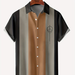 Men's Geometric Print Button Down Shirt Short Sleeve Bowling Tee