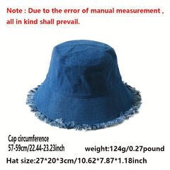 Frayed Brim Denim Bucket Hat Solid Women Sunscreen Cloche Hat