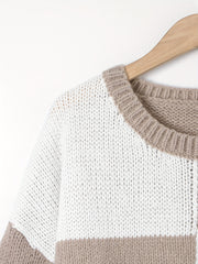 Checkerboard & Stripe Print Drop Shoulder Sweater