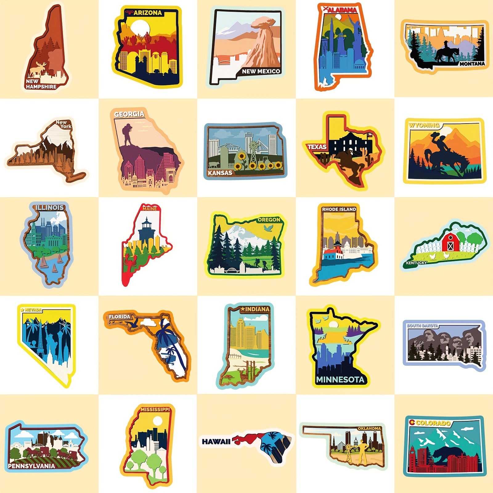 50pcs USA Map Stickers Waterproof for Laptop Water Bottle Phone Skateboard