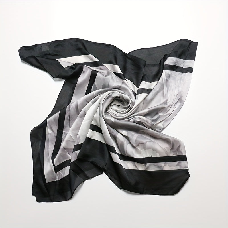 Vintage Flower Print Satin Scarf Shawl for Women