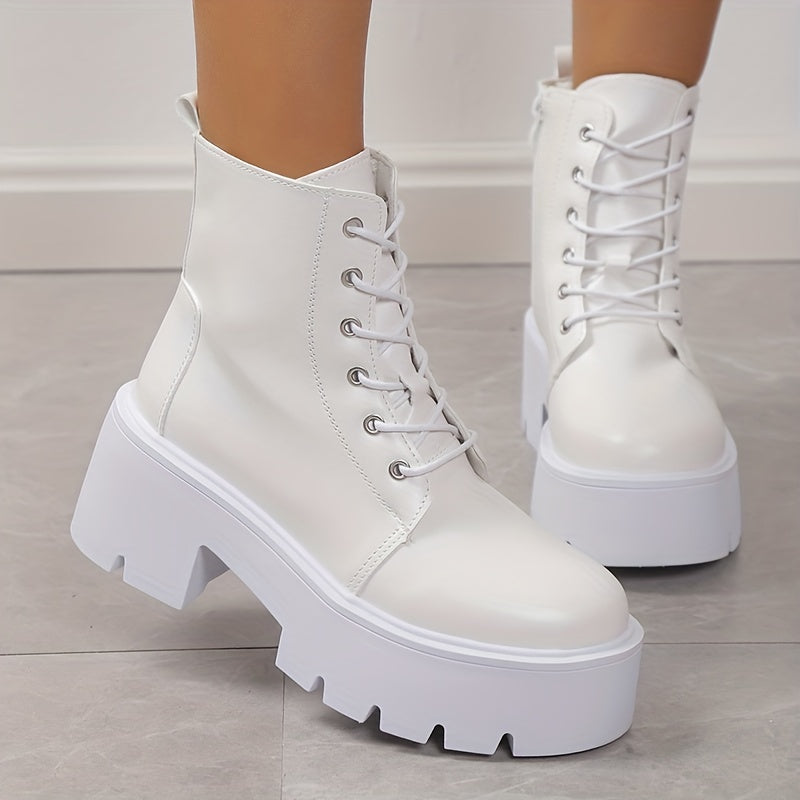 Women's Platform Combat Boots Chunky Heeled Lace Up Ankle Boots