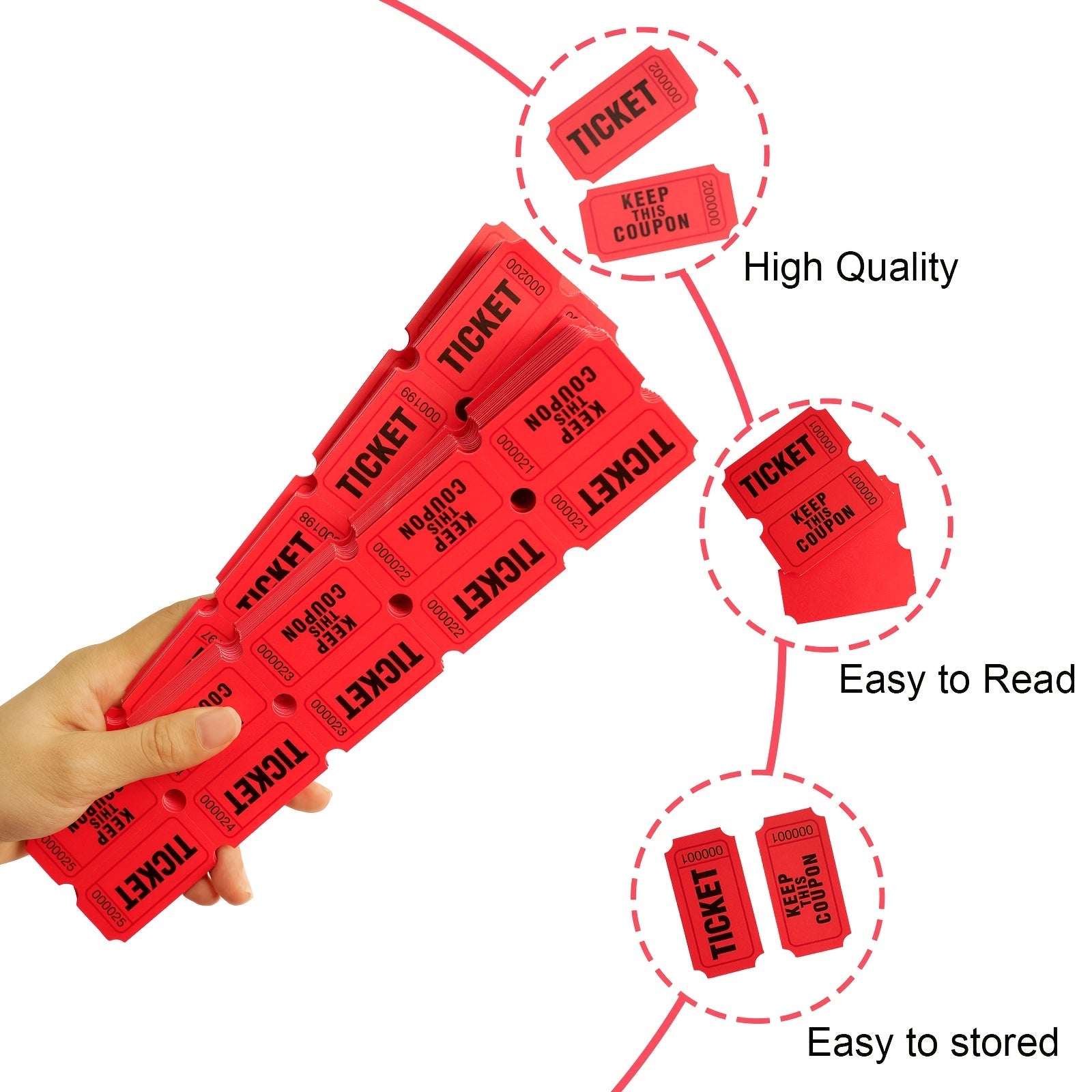 200pcs Red Raffle Tickets Double Roll Ticket For Events Entry