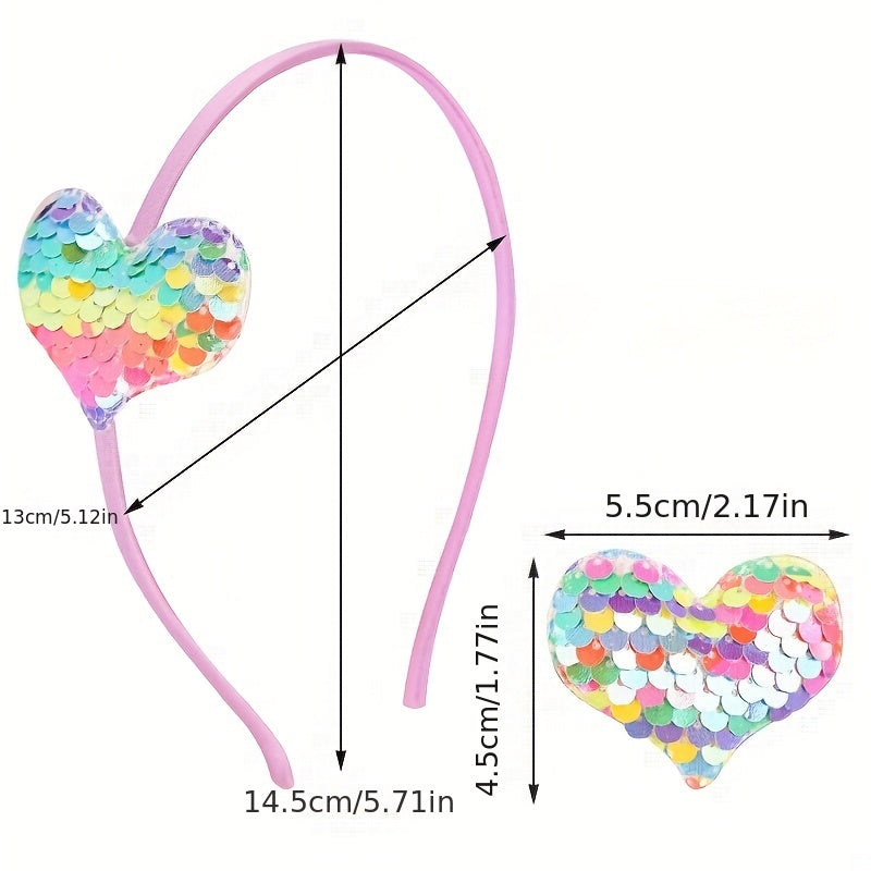 Sequin Heart Hair Clips Hair Hoop for Girls