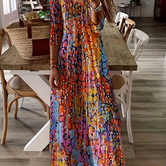 Plus Allover Print Half Sleeve V Neck Maxi Dress