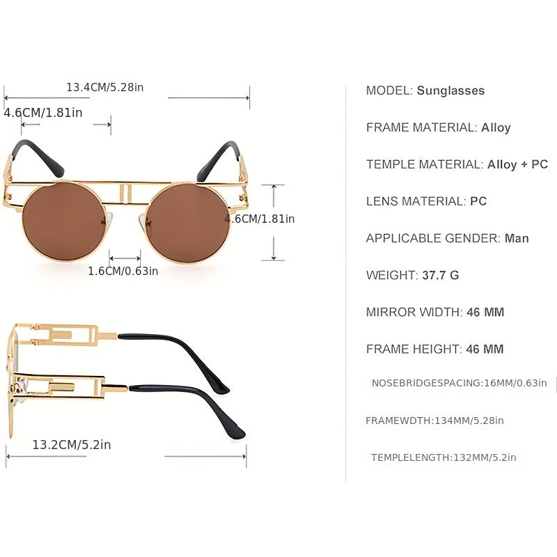 Men's Vintage Steampunk Round Frame Sunglasses