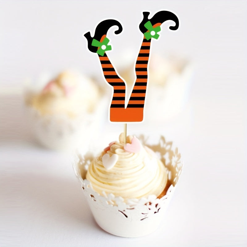 12pcs Halloween Witch's Boot Cake Topper Set Cupcake Decorations