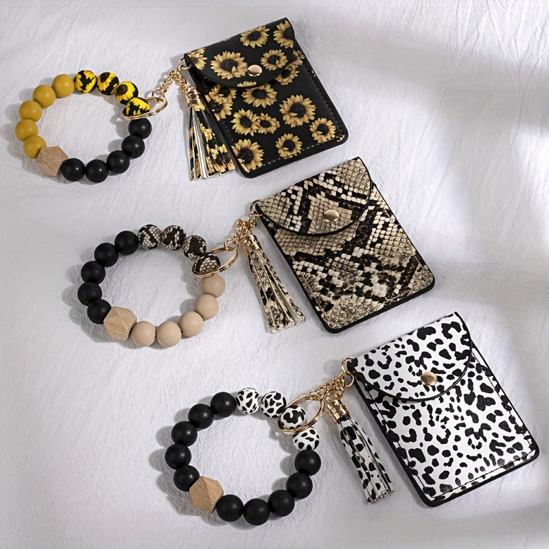 PU Tassel Wrist Keychain Anti-lost Card Coin Purse Bracelet Key Ring