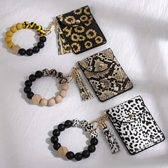 PU Tassel Wrist Keychain Anti-lost Card Coin Purse Bracelet Key Ring