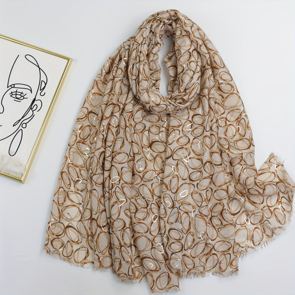 Stone Pattern Scarf with Frayed Edge for Women