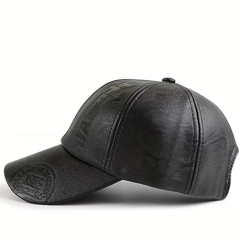 Men's Leather Warm Baseball Cap For Cycling