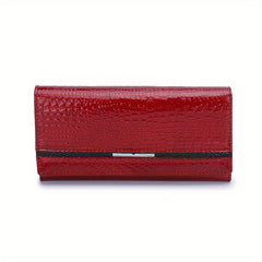 Crocodile Pattern Leather Wallet Button Closure Flap Pocket