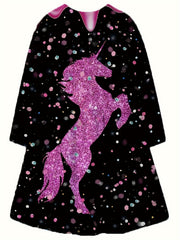 Girls Unicorn Graphic Long Sleeve Dress