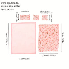 5pcs Mini Bedroom Set Pink Heart Pattern Bedding Pillowcases Quilted Decor