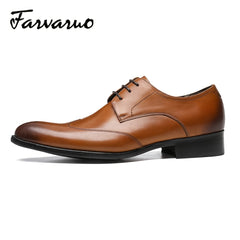 FARWARWO Wingtip Leather Oxford Shoes Pointed Toe Formal Dress Shoes Light Brown