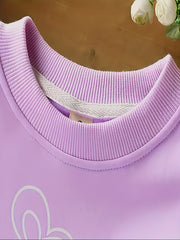 Girls Cat & Heart Print Cotton Pullover Sweatshirt
