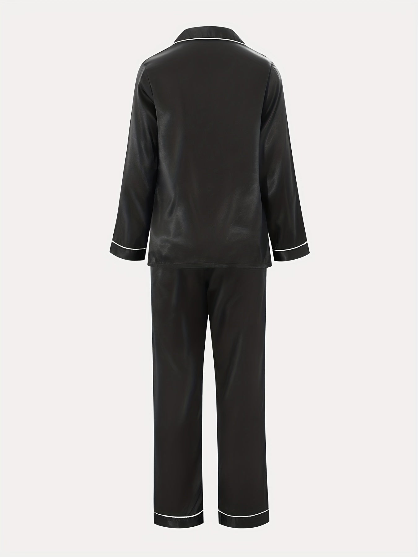 Solid Satin Lounge Set Long Sleeve Top & Pants Women's Loungewear
