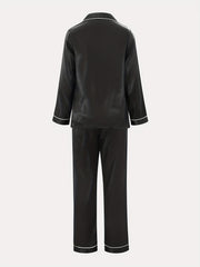 Solid Satin Lounge Set Long Sleeve Top & Pants Women's Loungewear