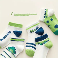 Boys Dinosaur Pattern Ankle Socks Spring Summer 5 Pairs