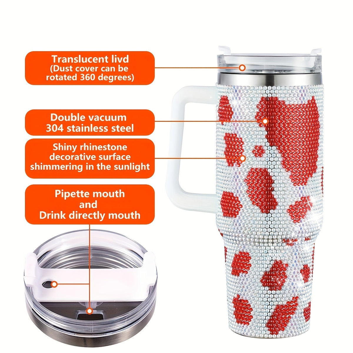 40oz Gradient Rhinestone Insulated Water Cup Stainless Steel Tumbler