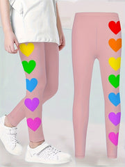 Girls Heart Graphic Leggings Comfy & Casual Pants For Sports Yoga