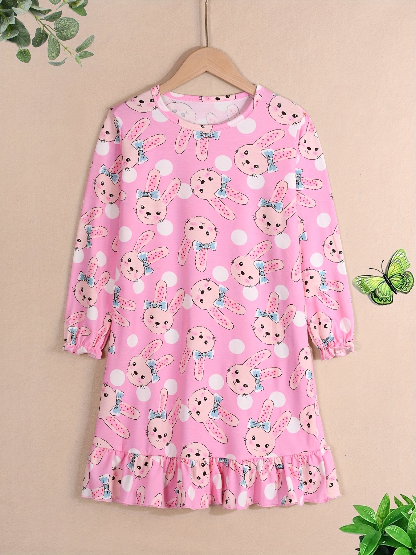 Girl's Cartoon Animal Print Nightgown Long Sleeve Nightdress