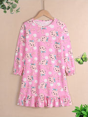 Girl's Cartoon Animal Print Nightgown Long Sleeve Nightdress