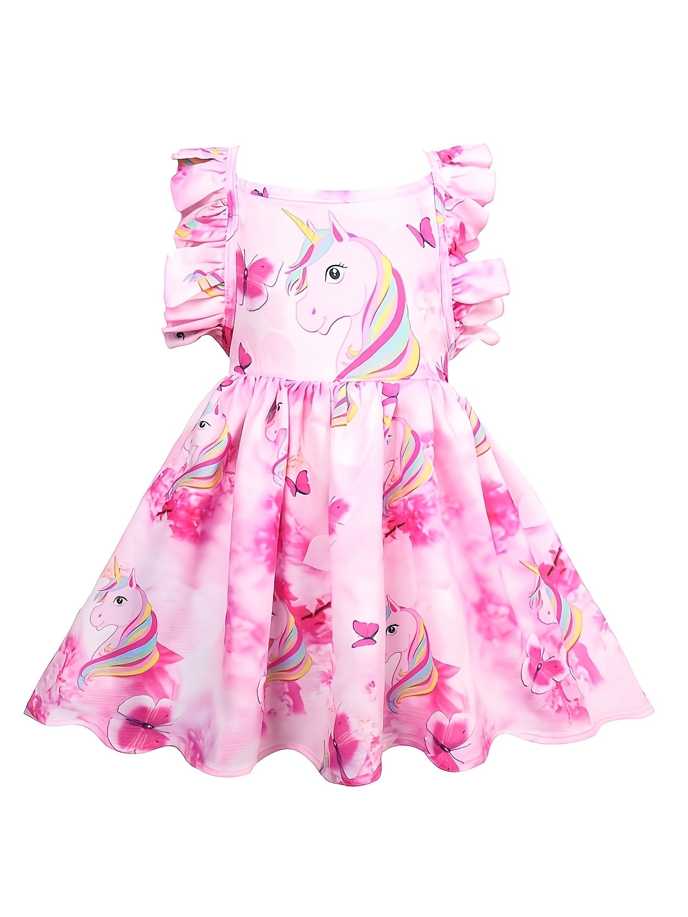 Girl's Princess Dress Sleeveless Ruffle Unicorn Print Dress