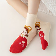 5pairs Cartoon Pattern Kids Socks Breathable Comfy Deodorant Socks