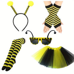 Women's Bee Game Costume Headband Glasses Sleeves Stockings Skirt for Halloween