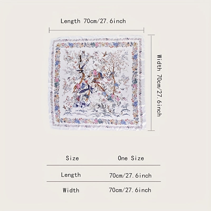 Floral Bird Print Silk Square Scarf Neckerchief