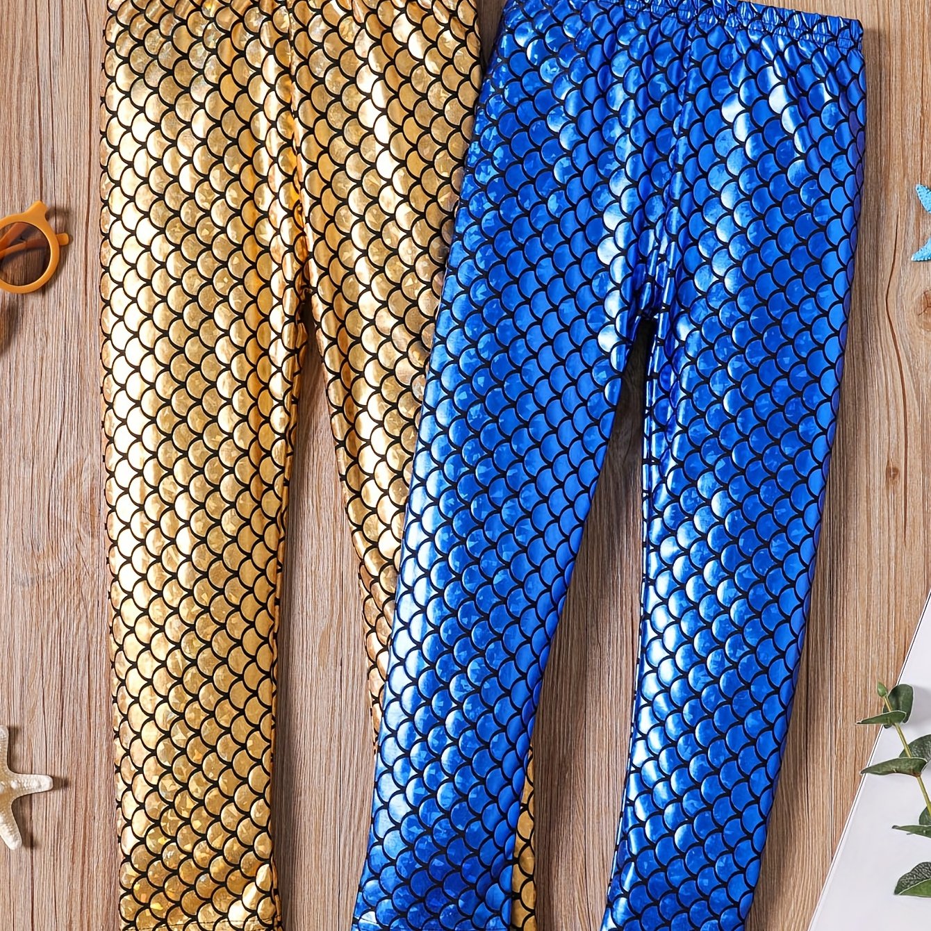 2 Mermaid Pattern Baby Girls' Leggings for Halloween Party
