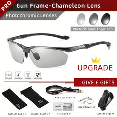 CLLOIO Polarized Photochromic Sunglasses Men's Rimless Night Driving Glasses
