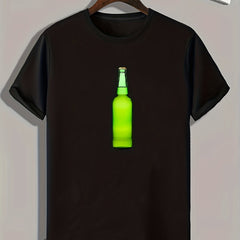 Men's Beer Bottle Print Comfy T-Shirt for Outdoor Summer