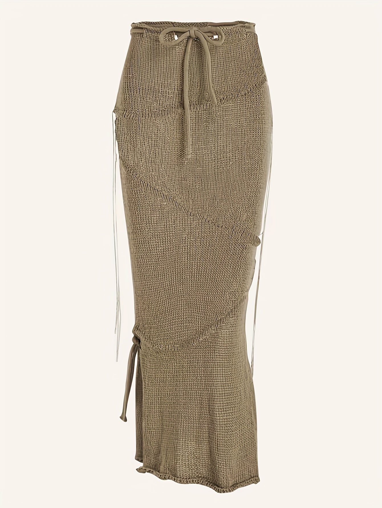 Knitted Drawstring Waist Side Shirring Skirt Casual Ankle Skirt